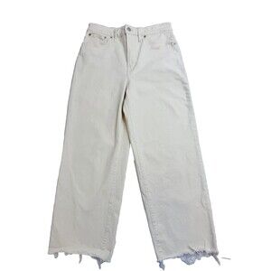 Madewell Perfect Vintage Wide Leg Crop Jeans Womens 28 Beige High Rise Raw Hem D